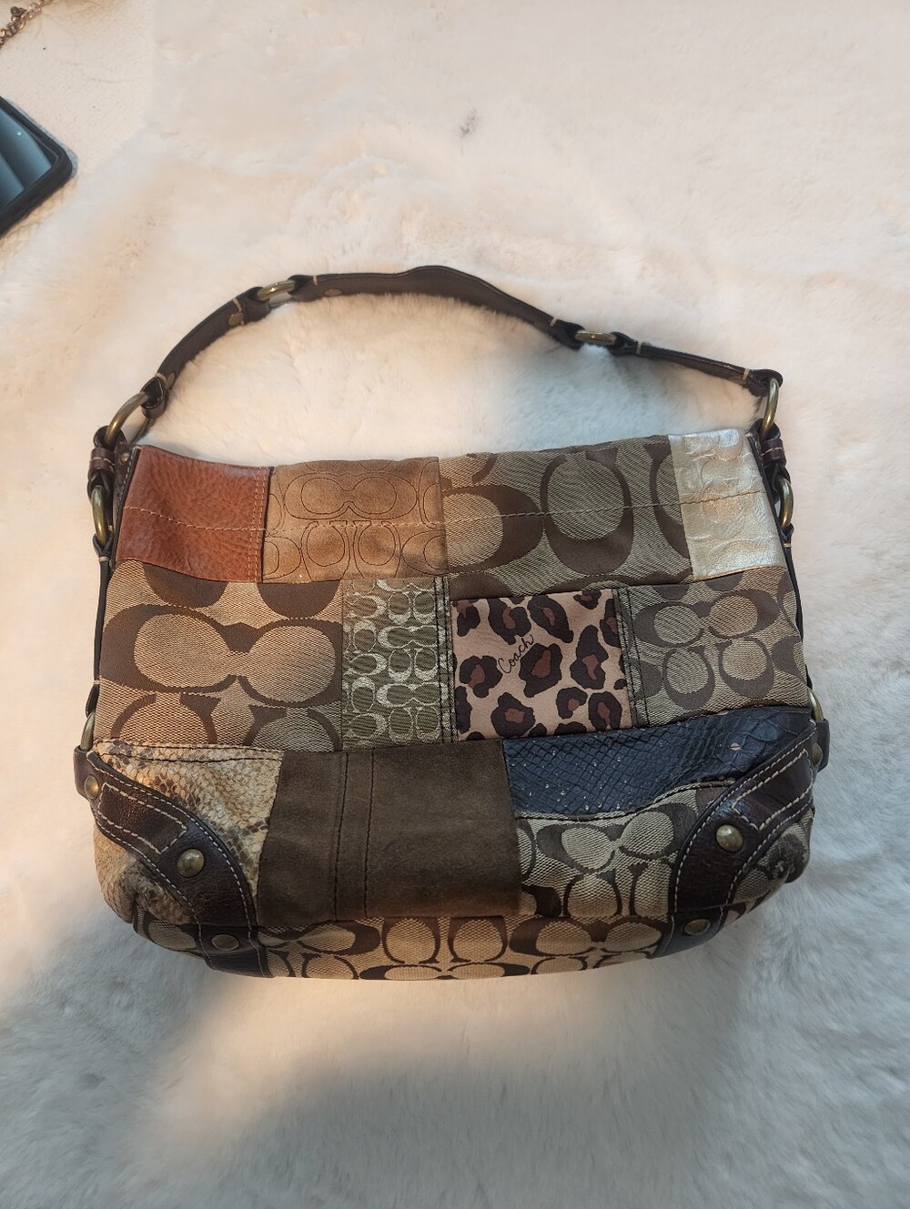 Coach Patchwork Vintage Signature Hobo Shoulder Bag in Brown, Tan and Cream